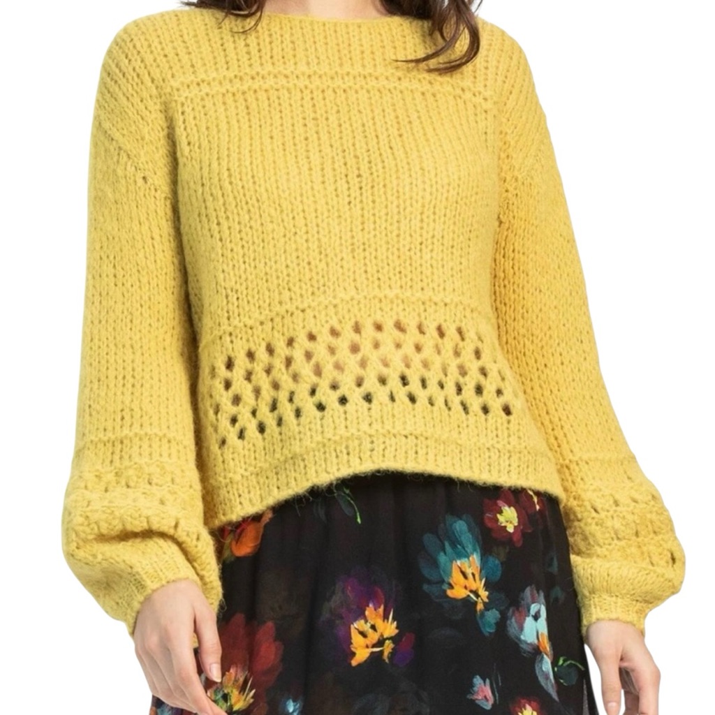 Lilla P Yellow Crew Neck Sweater With Balloon Sleeves